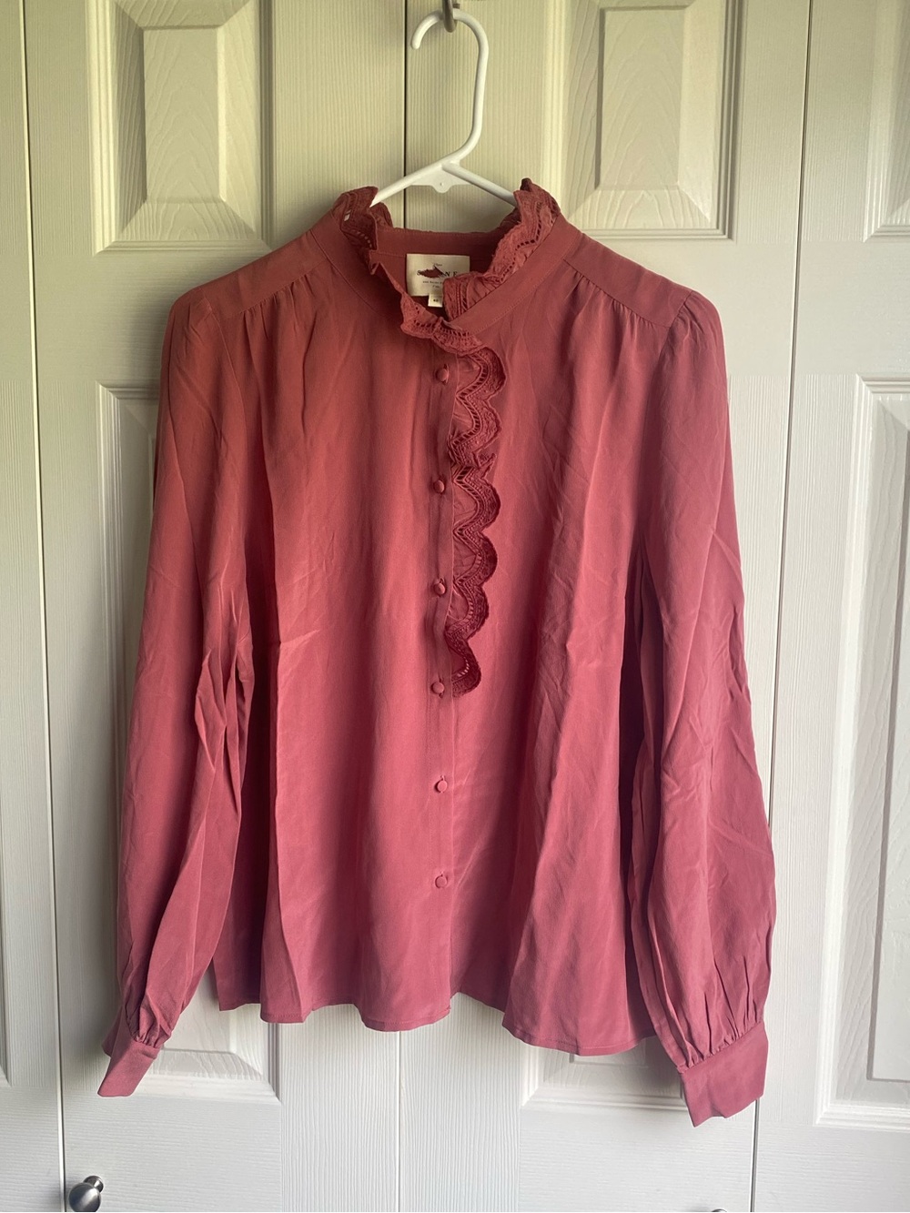 NEW Sezane Chlo Silk Ruffle Blouse Rosewood size 40 - Picture 6 of 11